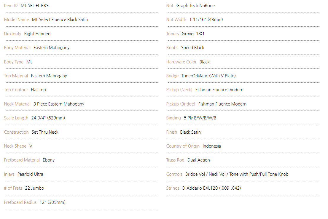 Dean Ml Fluence specs