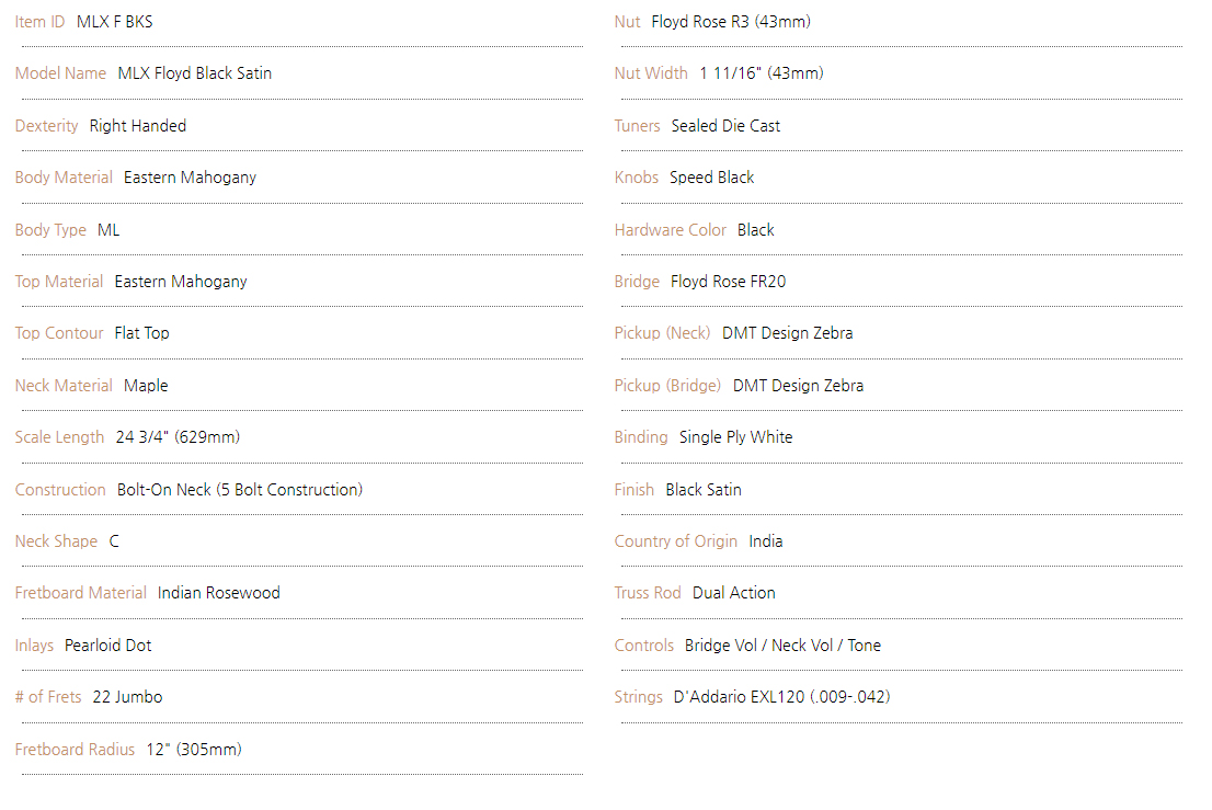 Go to deanguitars.com (MLSpec13 subpage)